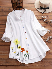 Casual Shirt Women's Plus Floral Print Long Sleeve Colorful Button