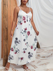 Women's Plus Floral Print V Neck Slight Stretch Cami Maxi Dress