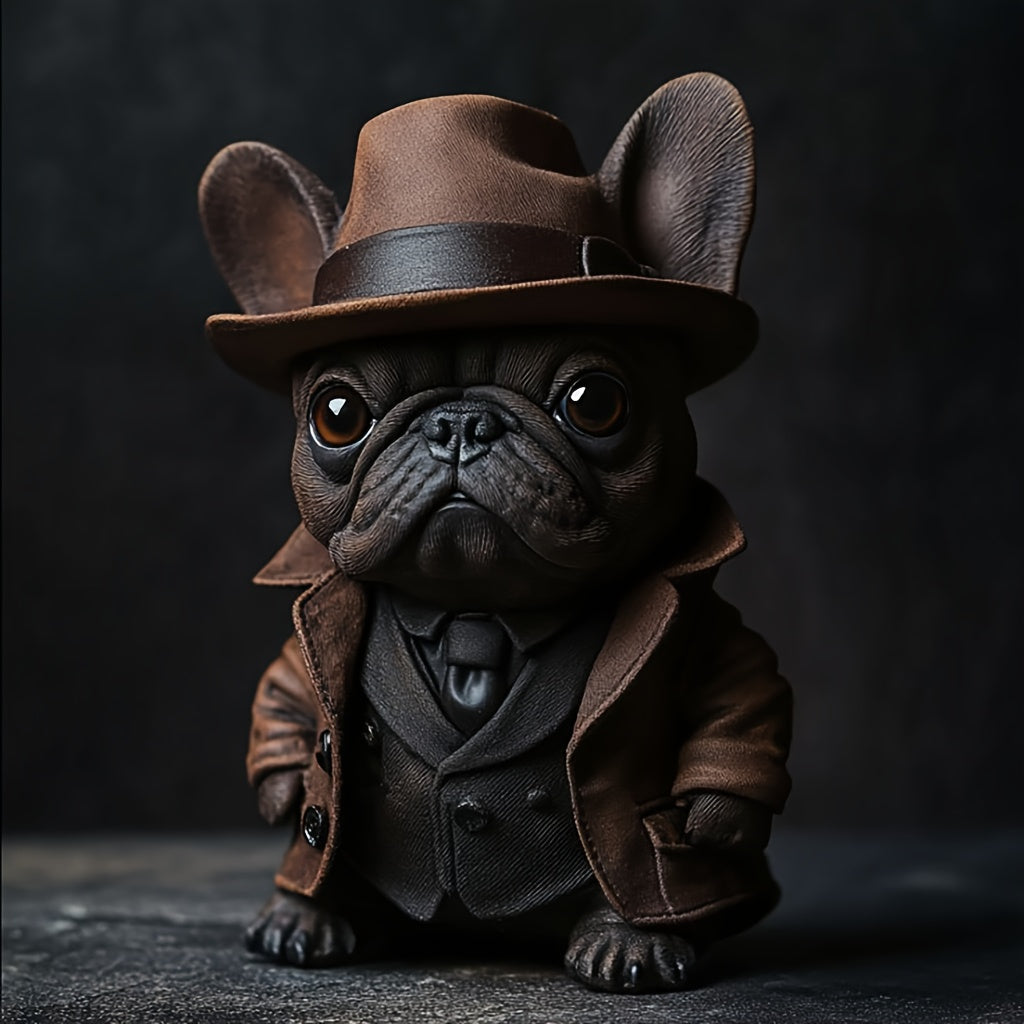 French Bulldog in Brown Hat Resin Figurine for Home Decor or Gift