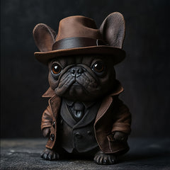 French Bulldog in Brown Hat Resin Figurine for Home Decor or Gift