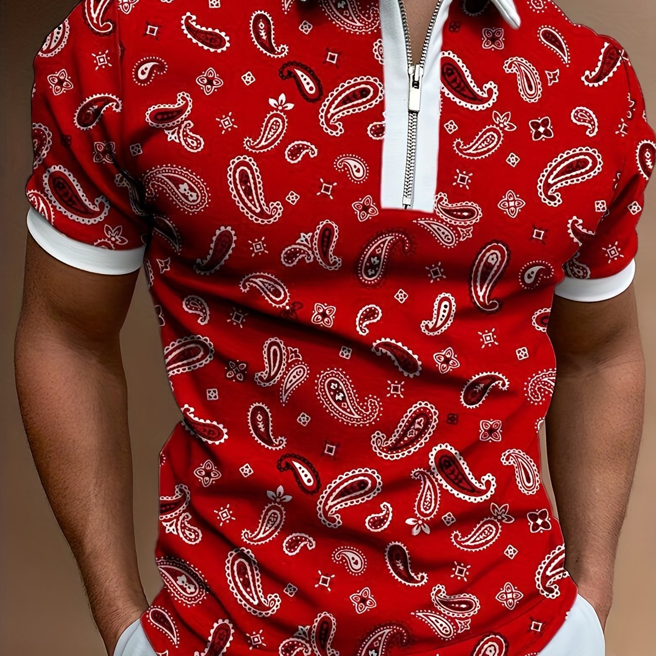 Men's African Print Zip Up Polo Shirt Traditional Design Summer Pullover