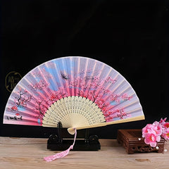 Silk Folding Fan Plum Blossom Bamboo Wedding Prom Decoration