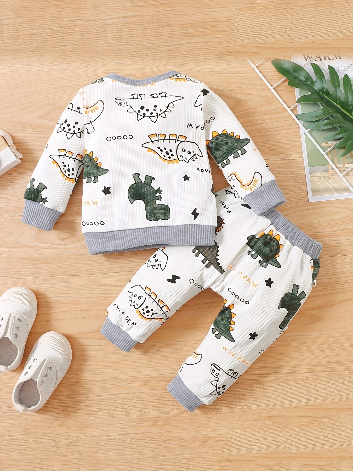 Toddler Baby 2pcs Dinosaur Pullover Sweatshirt & Pants Set