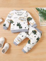 Toddler Baby 2pcs Dinosaur Pullover Sweatshirt & Pants Set
