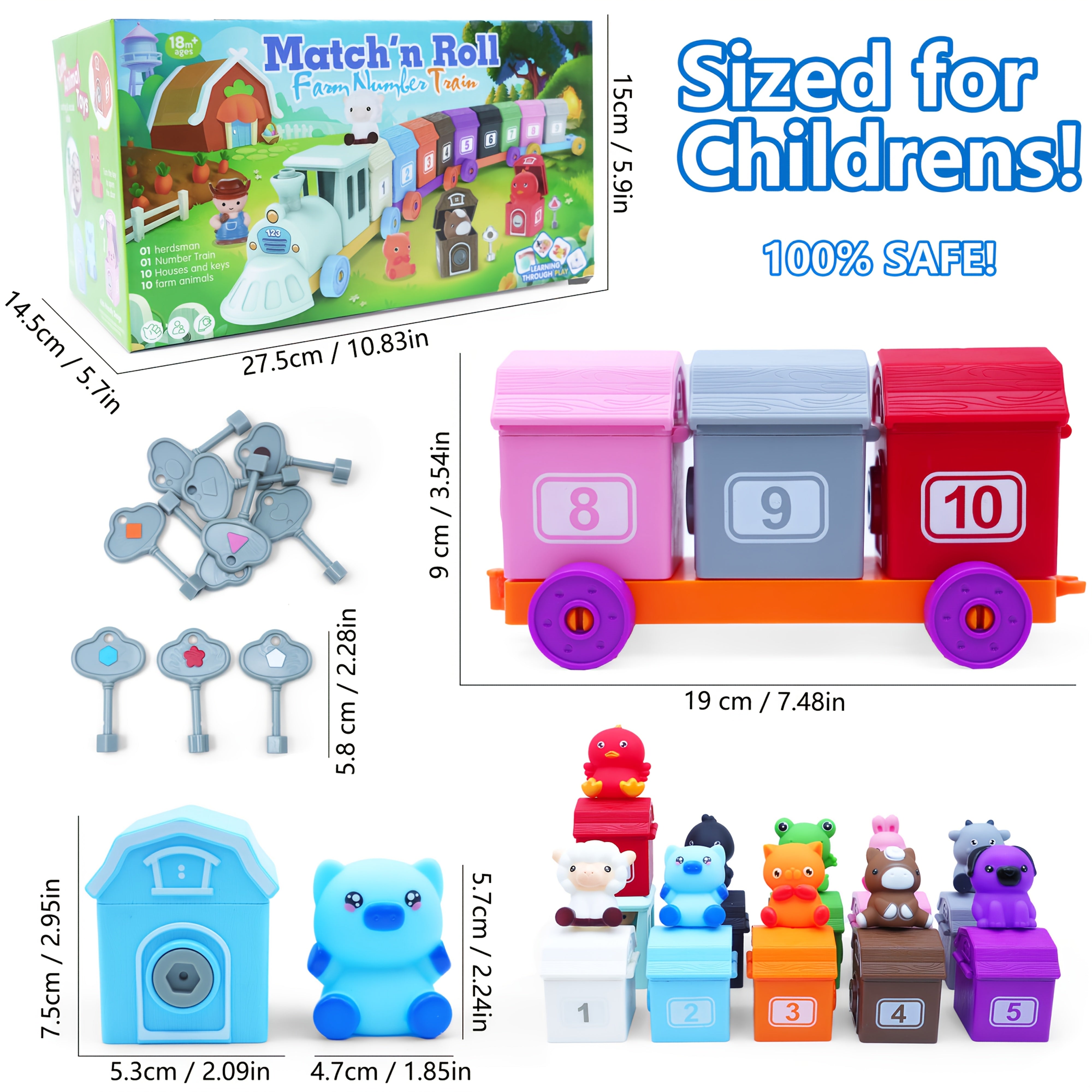 Farm Animal Educational Toys for Toddlers with Finger Puppets & Train