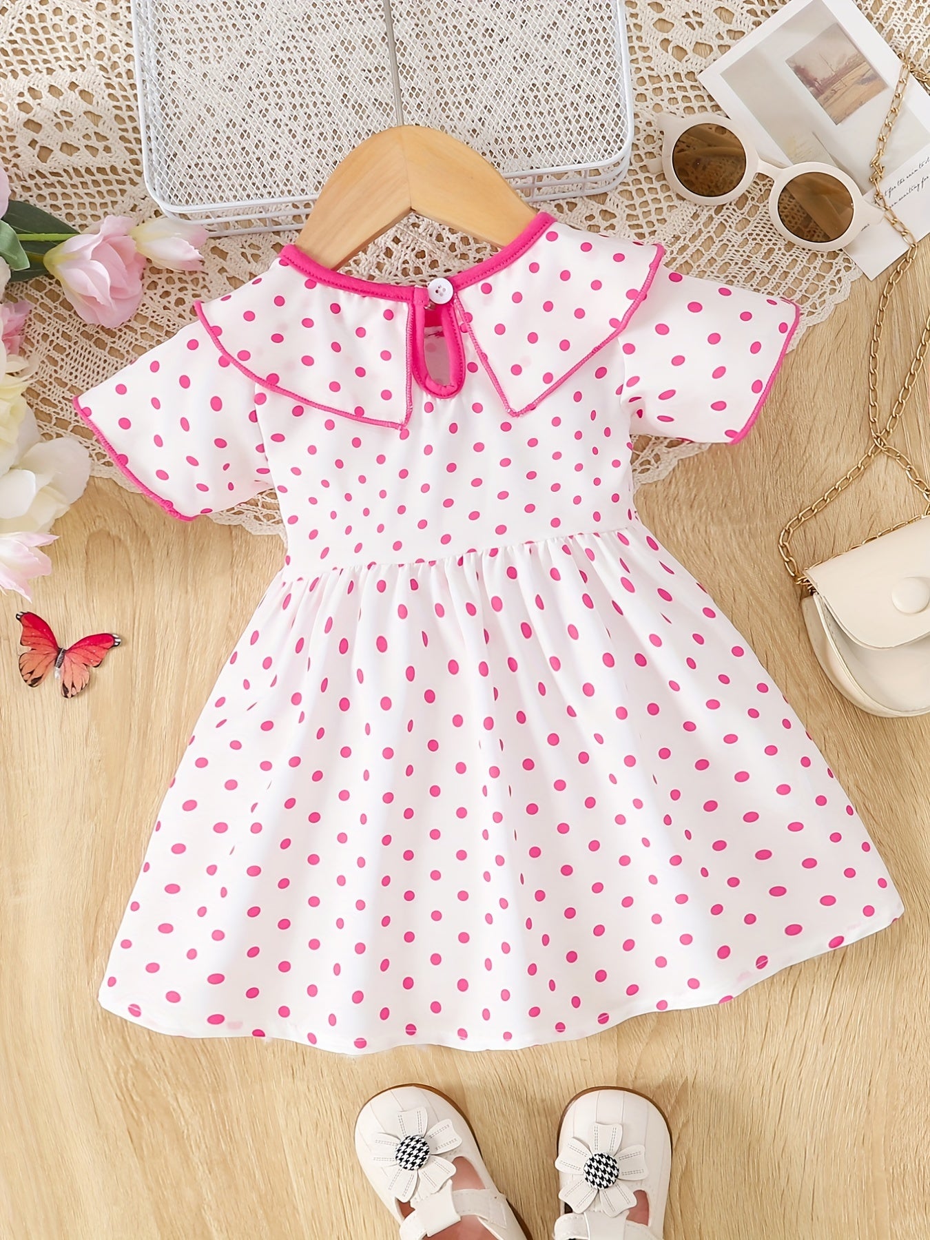Baby Girl's Polka Dot Print Bow Short Sleeve Dress Toddler Clothes