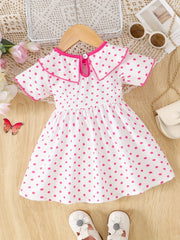 Baby Girl's Polka Dot Print Bow Short Sleeve Dress Toddler Clothes