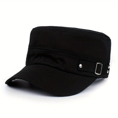 Solid Flat Top Hat Cadet Army Caps Military Adjustable Baseball Cap