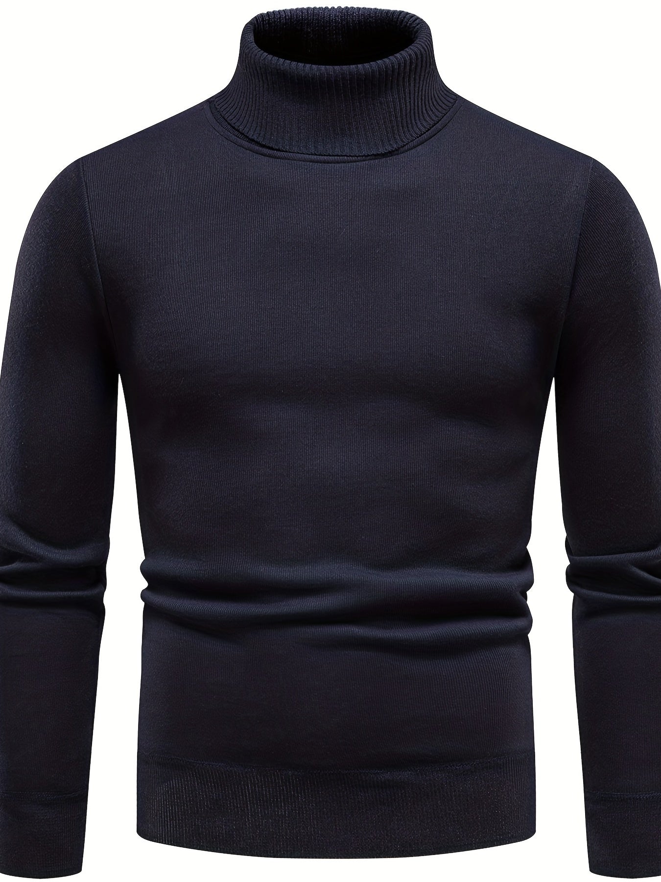 Men's Turtle Neck Knitted Sweater Solid Mid Stretch Pullover for Fall Winter