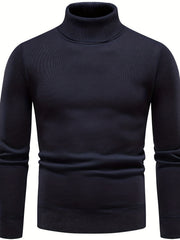 Men's Turtle Neck Knitted Sweater Solid Mid Stretch Pullover for Fall Winter