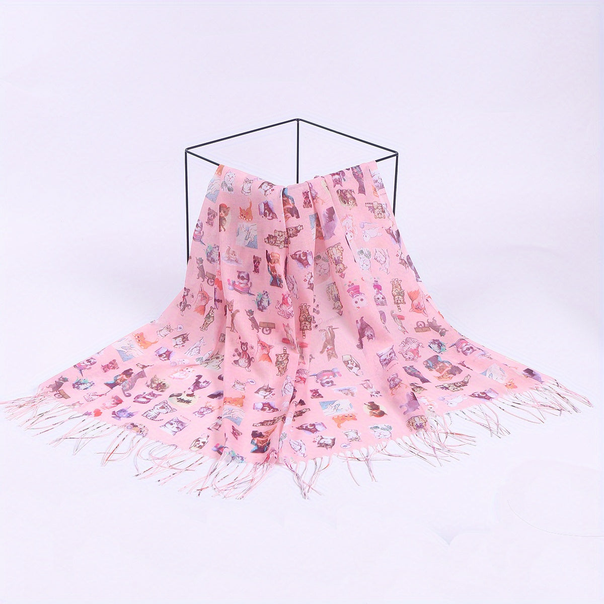Cartoon Animal Print Scarf Tassel Shawl Casual Bandana Windproof