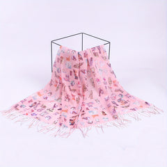 Cartoon Animal Print Scarf Tassel Shawl Casual Bandana Windproof