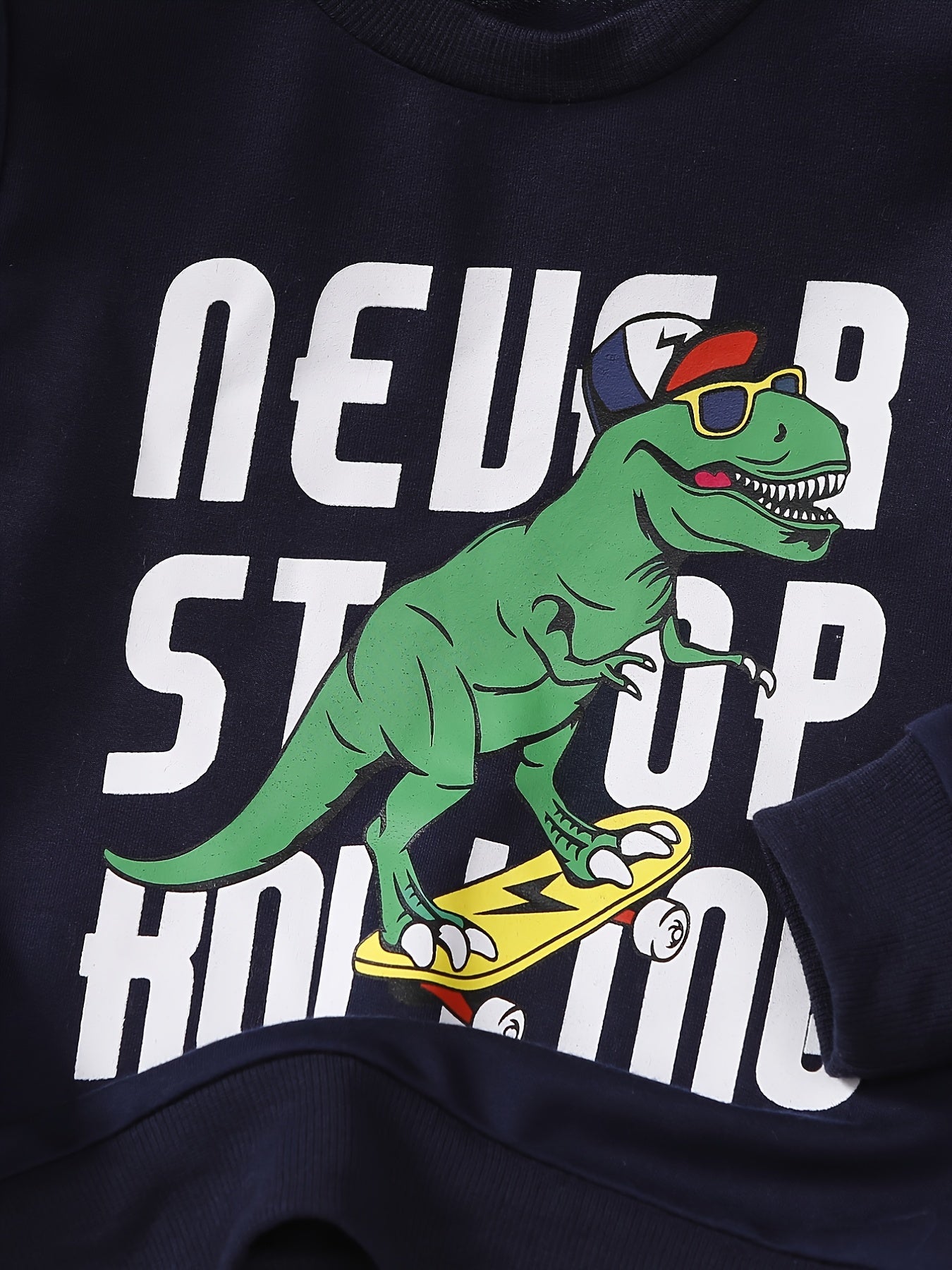 Dino Skater Print Boys Sweatshirt Crew Neck Top