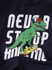 Dino Skater Print Boys Sweatshirt Crew Neck Top