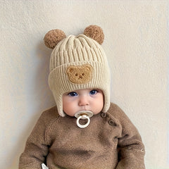 Winter Baby Beanie Cartoon Bear Ear Protection Knitted Hat