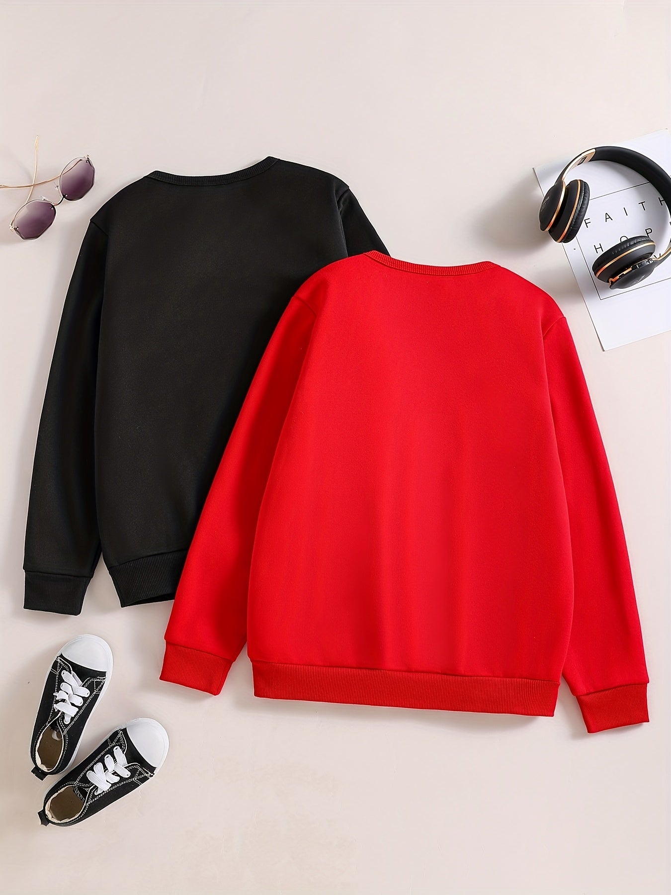 2pcs Boys Casual Pullover Sweatshirt Long Sleeve Crew Neck Tops