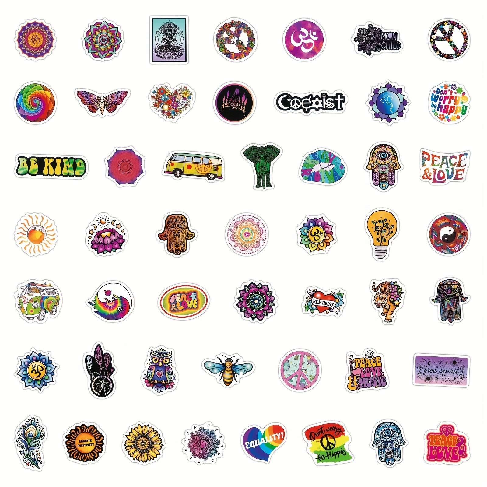 50PCS Psychedelic Hippie Stickers for Teens & Adults
