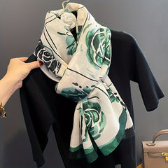 Vintage Rose Print Scarf Warm Shawl Windproof Head Wrap