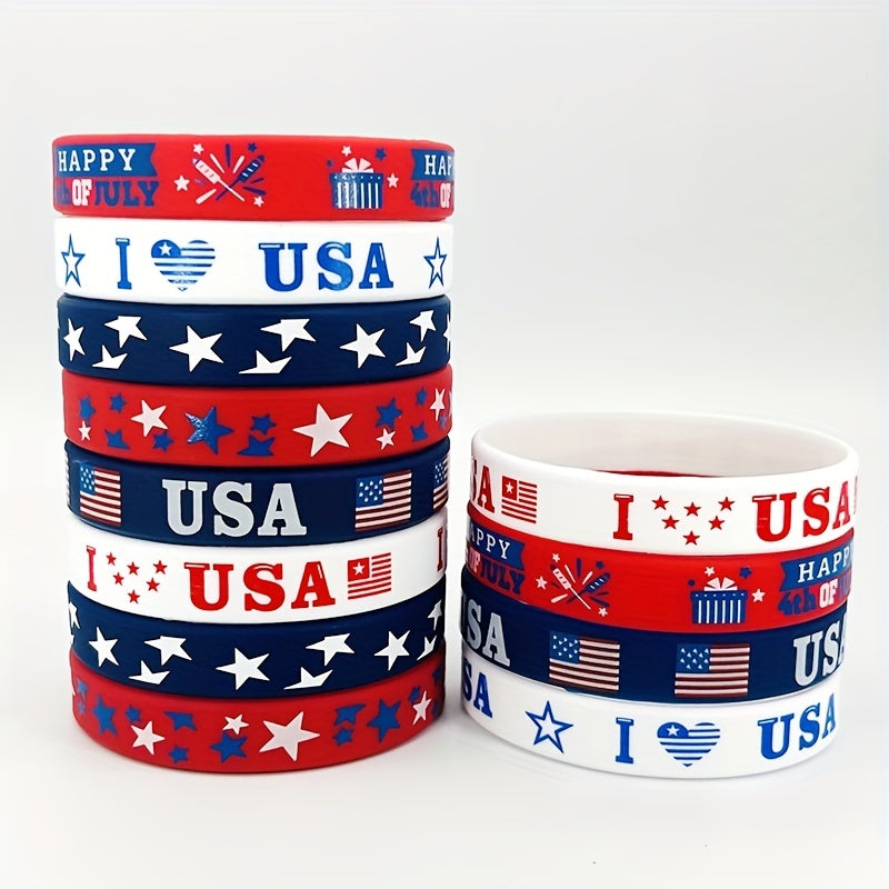 American Flag Silicone Bracelet Elastic Wristband Rubber Band 12/24pcs