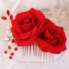 Bridal Rose Flower Hair Comb Rhinestone Hair Pin