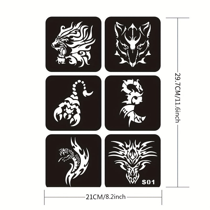Hollow Tattoo Stencils Set with Transparent Juice Dyeing Paste