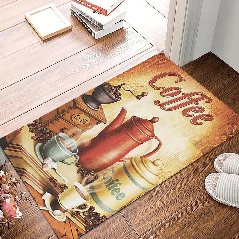Coffee Print Area Rug Kitchen Floor Mat Anti-slip Washable Carpet