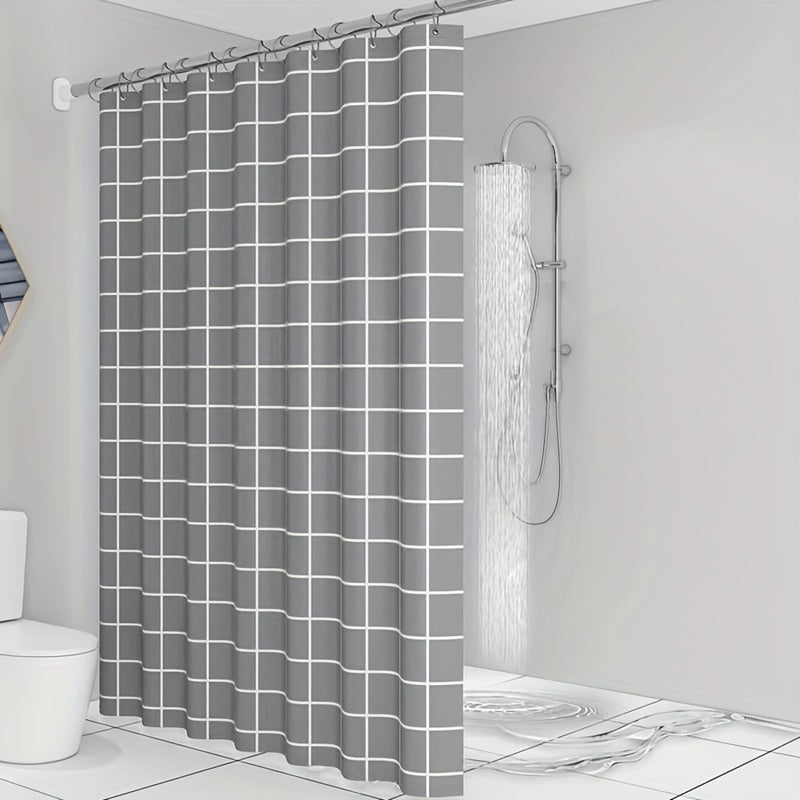 Grey Checkered Shower Curtain PEVA Material Waterproof