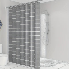 Grey Checkered Shower Curtain PEVA Material Waterproof