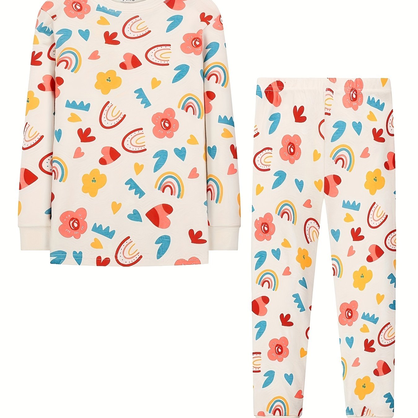 Floral Pattern Kid's 2pc Pajama Set, Long Sleeve Top & Pants, Cotton PJ Set