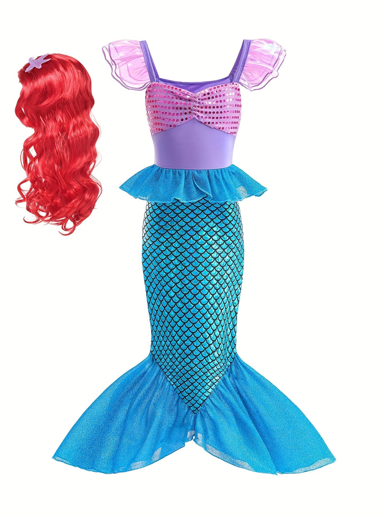 Mermaid Princess Dress with Accessories Fish Scale Print Camisole Dress
