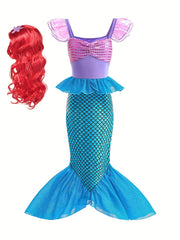 Mermaid Princess Dress with Accessories Fish Scale Print Camisole Dress
