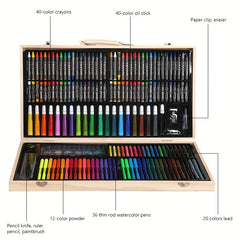 180-Piece Wooden Box Painting Set Watercolor Pen Art Kit