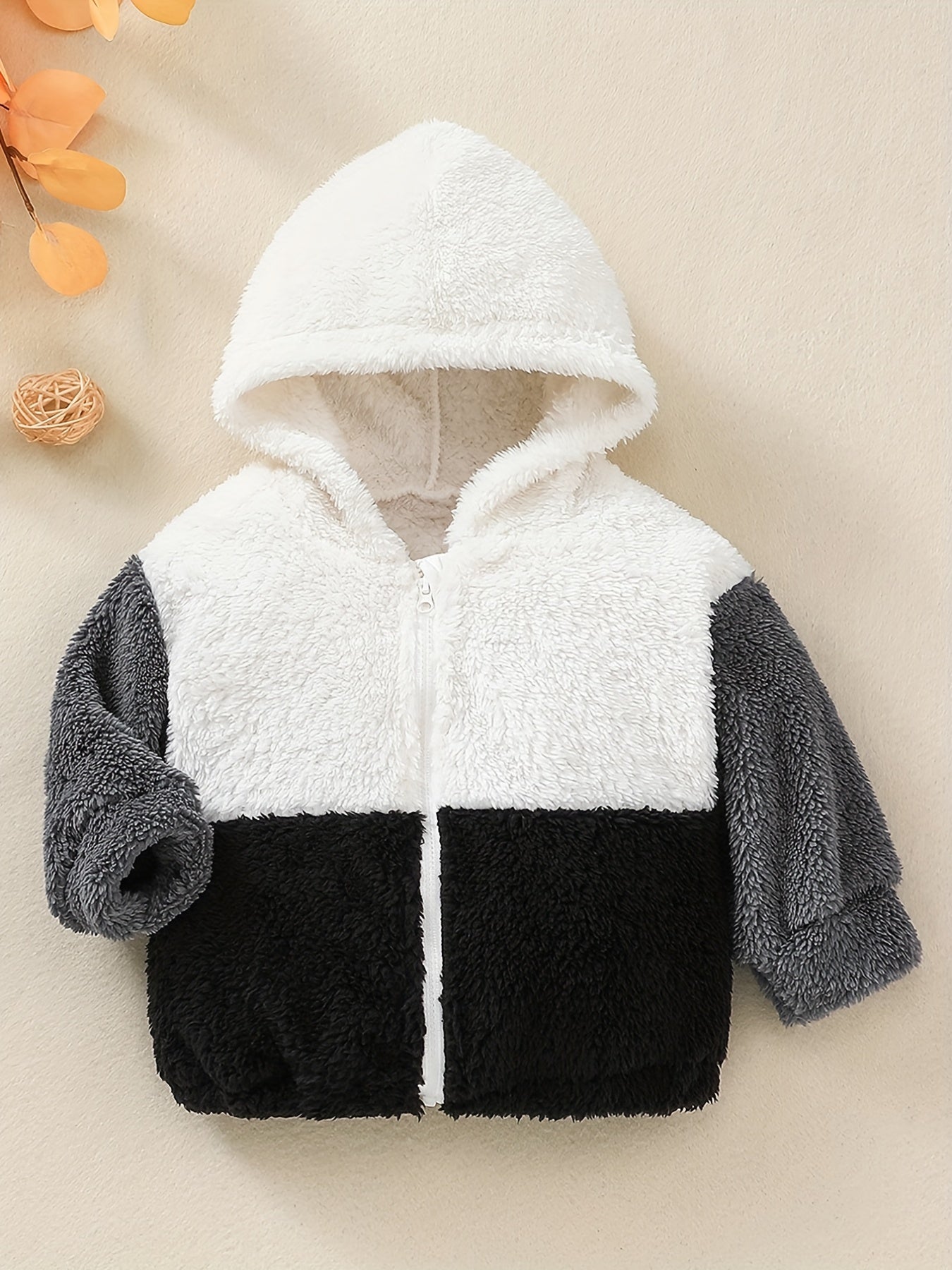 Boy's Hooded Jacket Contrast Zip Up Coat Top Child's Furry Thermal