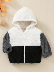 Boy's Hooded Jacket Contrast Zip Up Coat Top Child's Furry Thermal