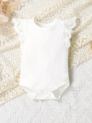 Baby Girl Ruffle Trim Flutter Sleeve Onesie Romper
