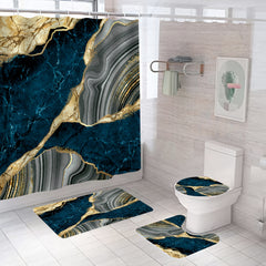 Marble Shower Curtain Set Abstract Waterproof Fabric Bathroom Tub Decor