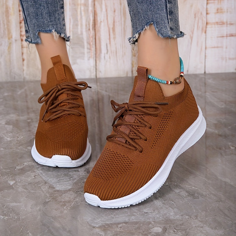 Women's Knit Platform Sneakers Lace Up Outdoor Shoes Lightweight Walking Shoes