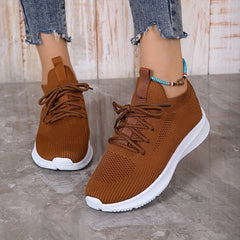 Women's Knit Platform Sneakers Lace Up Outdoor Shoes Lightweight Walking Shoes