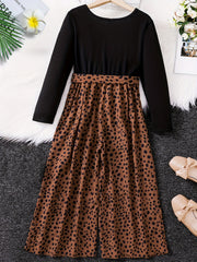 Leopard Colorblock Long Sleeve Jumpsuit for Girls