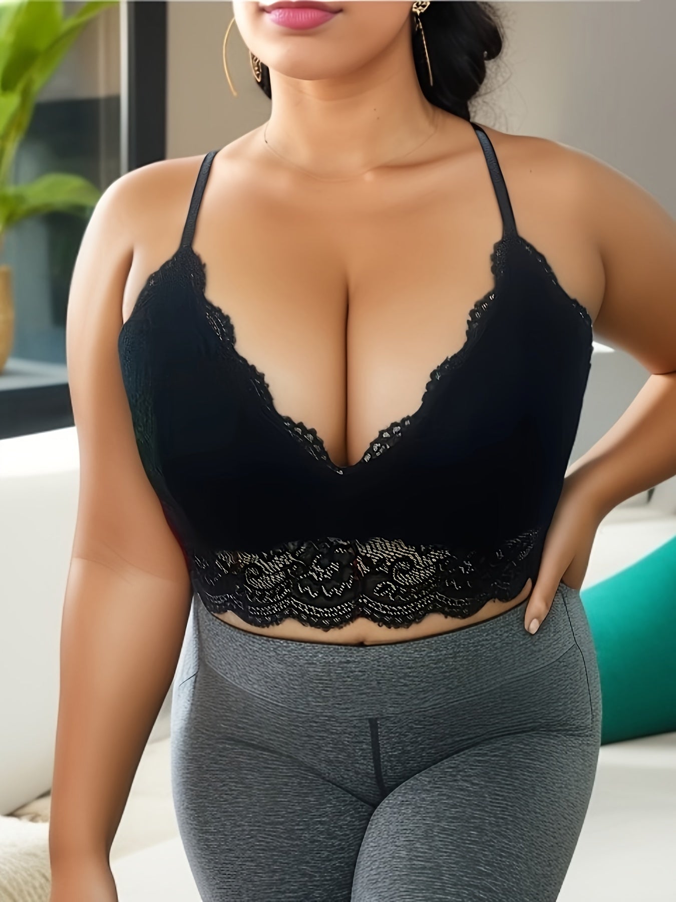 Plus Size Wireless Lace Longline Bralette