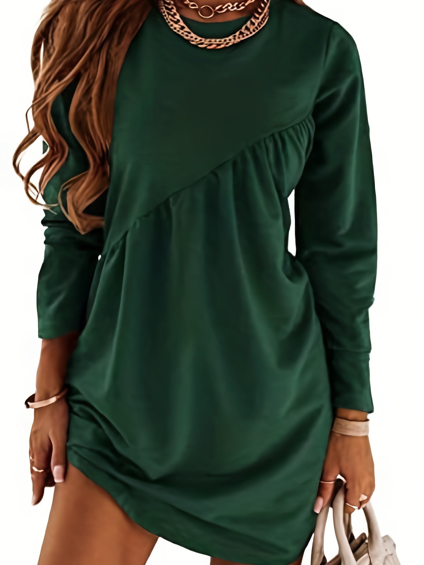 Solid Ruched Long Sleeve Mini Dress