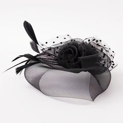 Ladies Retro Prom Veil Headdress Top Hat Feather Headband Hair Clip Dual Use