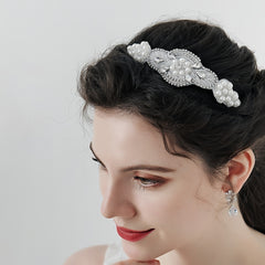 Retro Fabric Headband Faux Pearl Rhinestone Head Jewelry