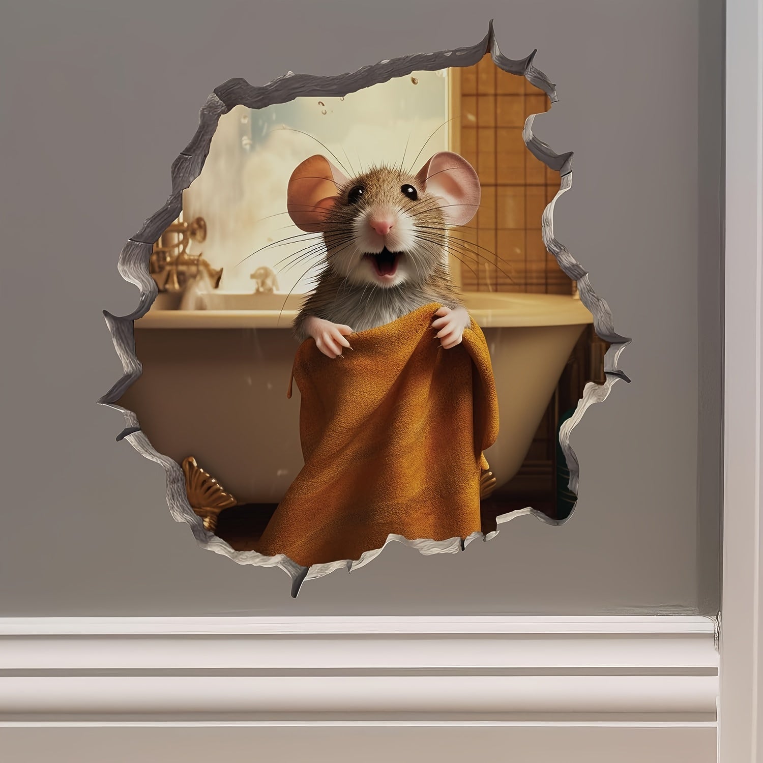 Bathroom Rat Hole Towel Sticker 3D Waterproof Self adhesive Sticker