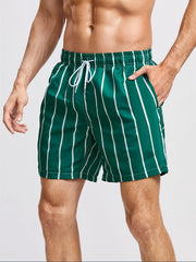 Men's Striped Board Shorts with Mesh Lining & 2 Pockets