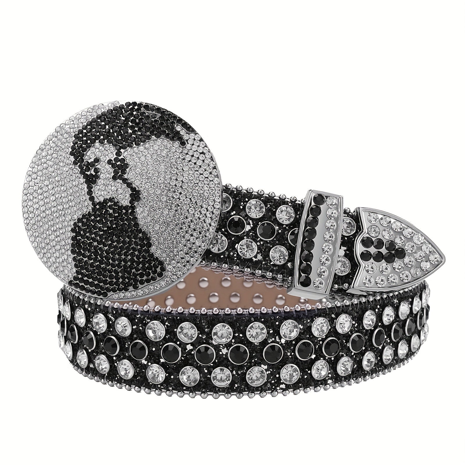 Y2K Punk Rivet Sparkly Belt Round Buckle Cowgirl Belt