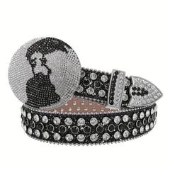 Y2K Punk Rivet Sparkly Belt Round Buckle Cowgirl Belt