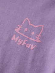 2pcs Kids Cat Print Pajama Set Long Sleeve Top & Pants