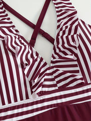 Colorblock Striped V Neck One Piece Swimsuit