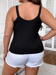 Ribbed Chain Decor Half Zip Cami Top